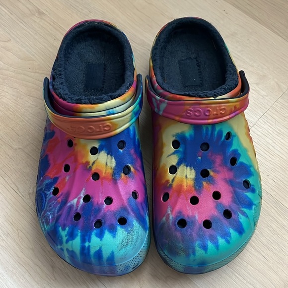 Crocs Mens Classic Lined Clogs Slip On Tie Dye Multicolor Mens Size 11 Rainbow - Picture 1 of 10